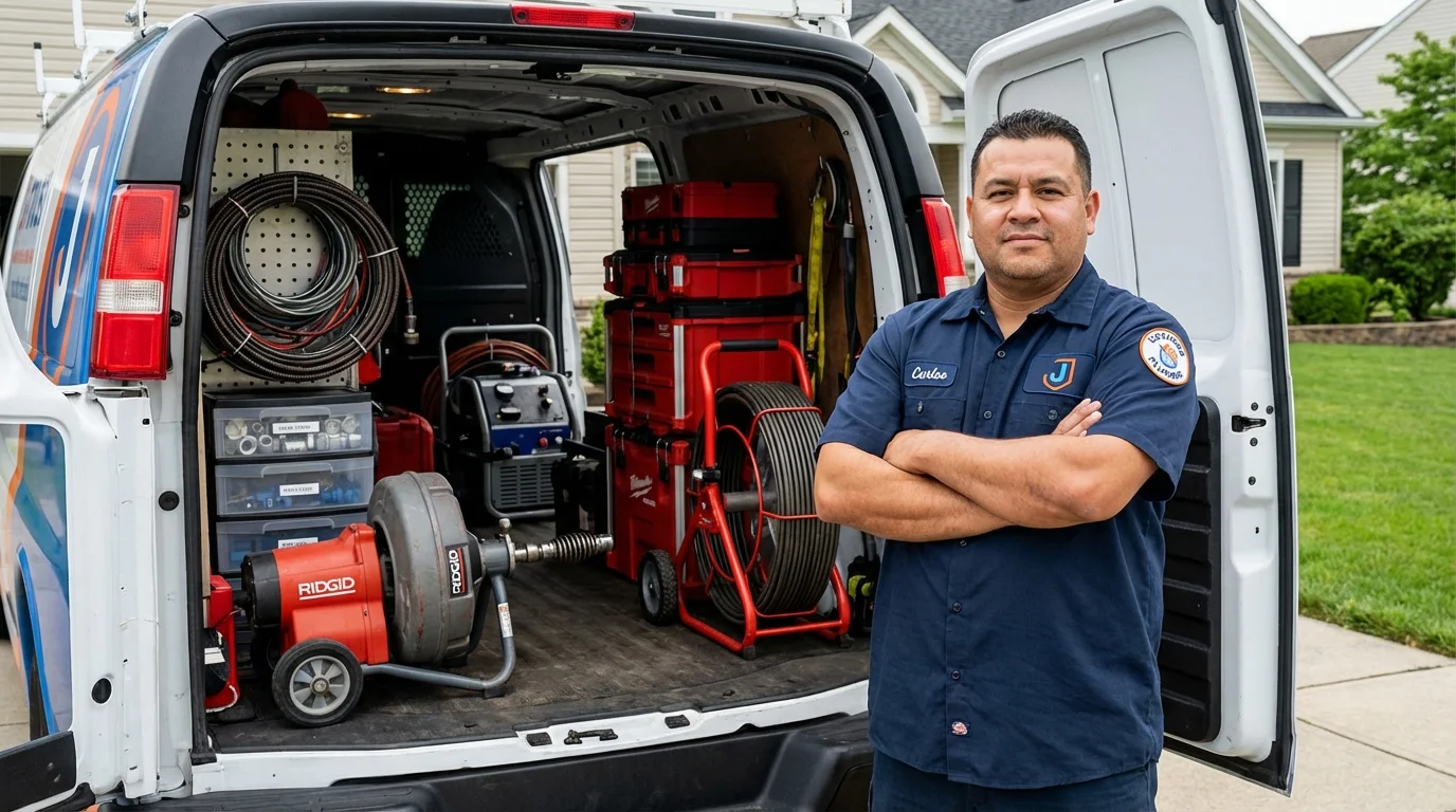 Professional drain cleaning equipment and Johns Plumbing LLC plumber in Dunlap