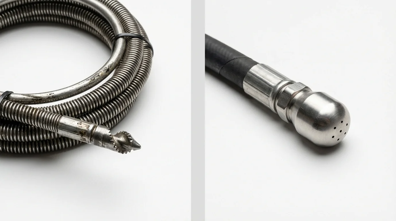 Drain snake cable and hydro jetting nozzle used for drain cleaning in Dunlap, TN