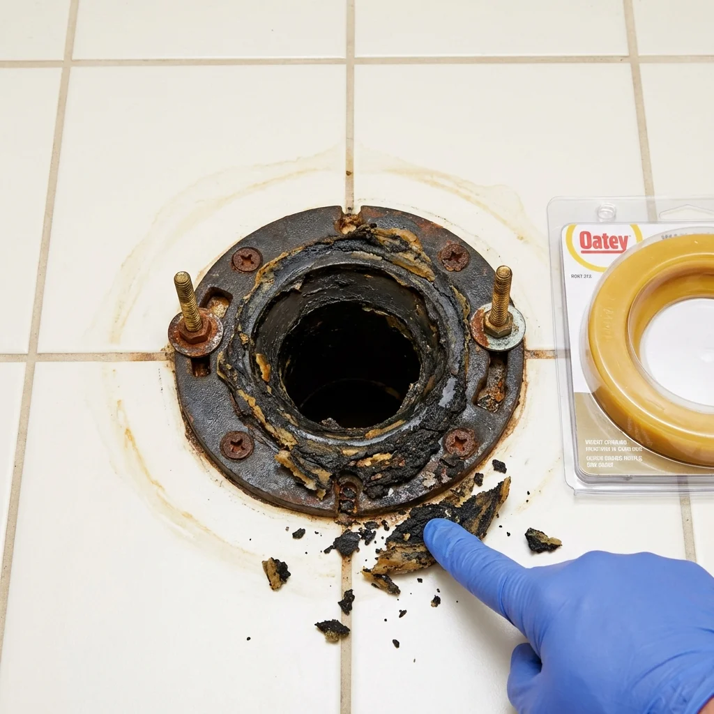 Failed wax ring showing water seepage at the base of a toilet in a Dunlap, TN home